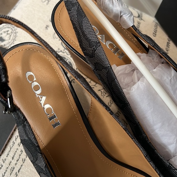 COACH Ferry Signature C Wedge Cork Heel. Jacquard Fabric.  Size 9.5 Black-Smoke - Picture 12 of 17